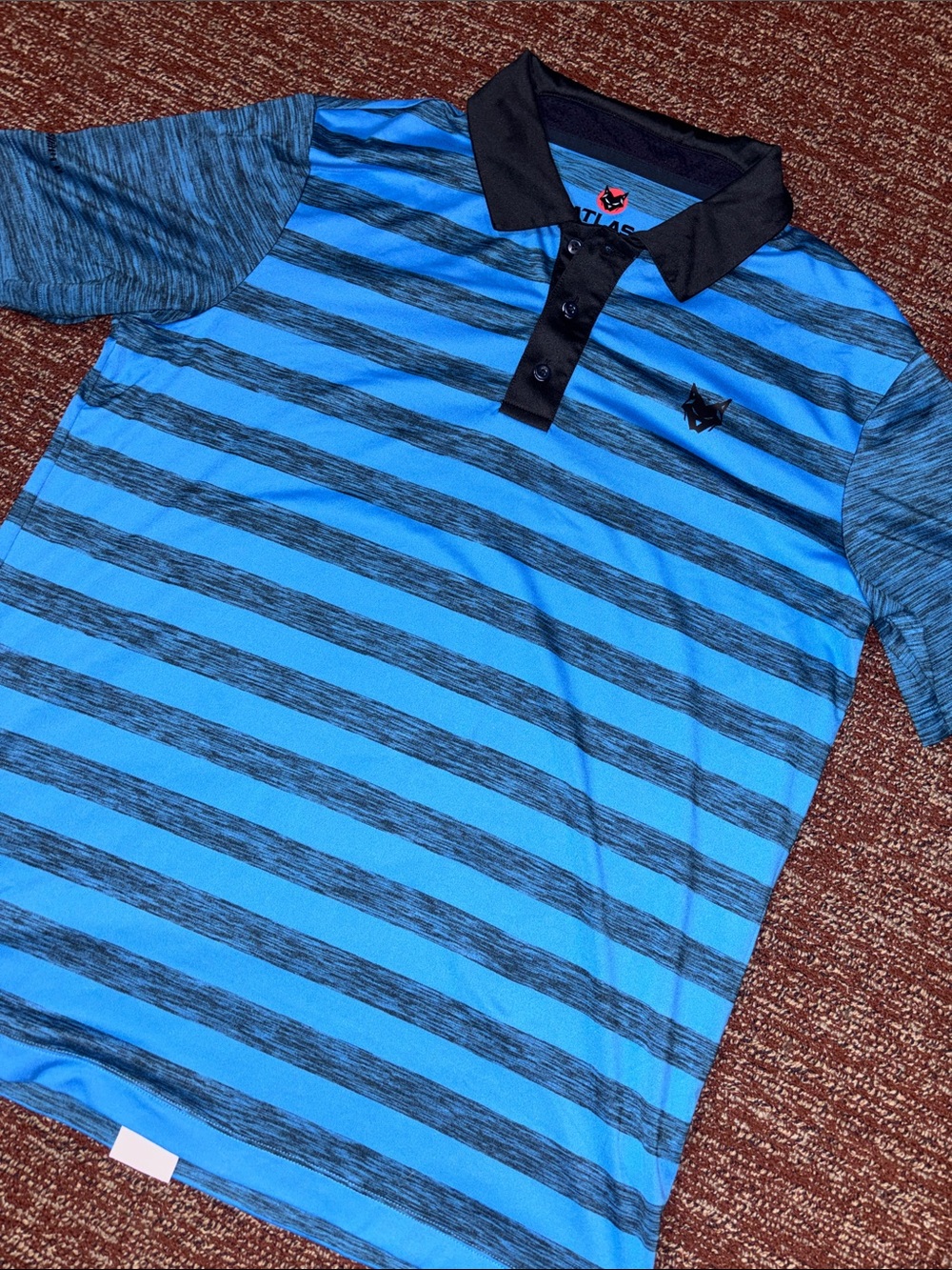 Atlas golf polo striped aqua blue/ black short sleeve athletic polo shirt Large